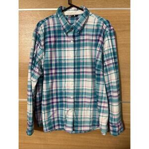 Riders By Lee Shirt Womens Sz XXXL Blue Plaid Button Front Long Sleeve Fleece